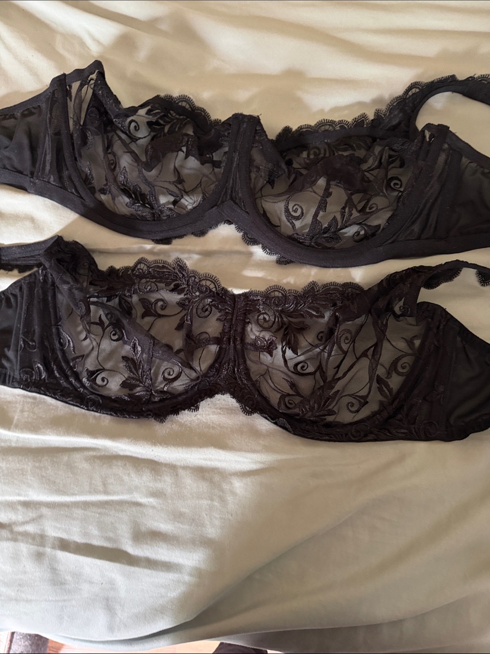 Sheer Embroidered Underwire Bra - Black